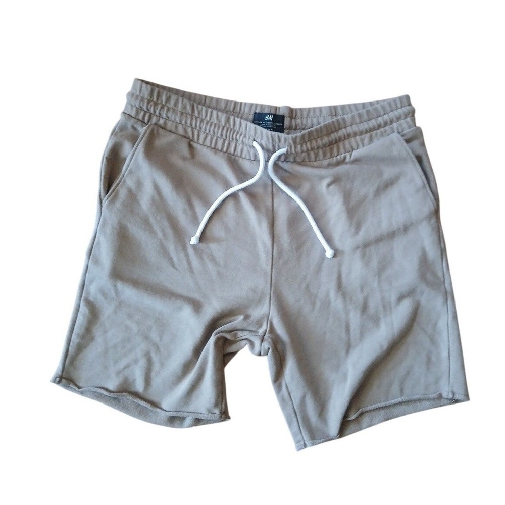 H&M Sweat Shorts Mens XL Taupe Brown Regular Fit Raw Hem Drawstring‎ Casual